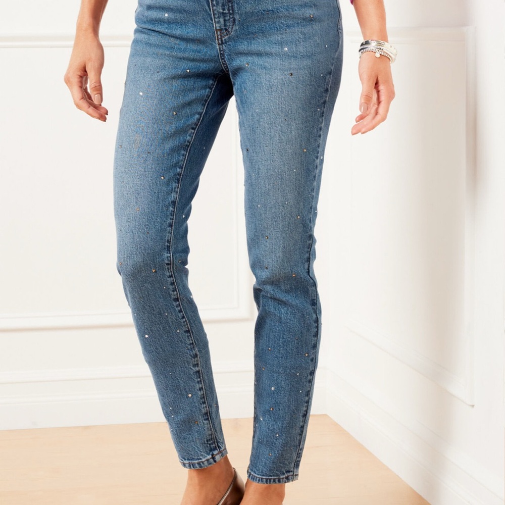 Talbots blue jeans CRYSTAL EMBELLISHED SLIM ANKLE JEANS - HARLOW WASH CURVY FIT